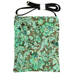 Beautiful Floral Pattern In Green Shoulder Sling Bags