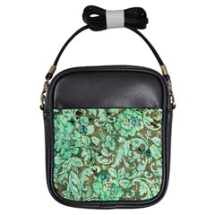 Beautiful Floral Pattern In Green Girls Sling Bags