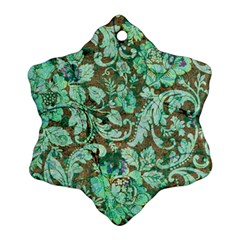 Beautiful Floral Pattern In Green Snowflake Ornament (2-side)