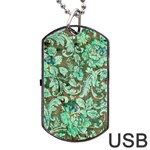 Beautiful Floral Pattern In Green Dog Tag USB Flash (Two Sides)  Back