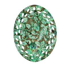 Beautiful Floral Pattern In Green Oval Filigree Ornament (2-side)  by FantasyWorld7