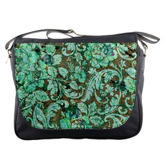 Beautiful Floral Pattern In Green Messenger Bags by FantasyWorld7