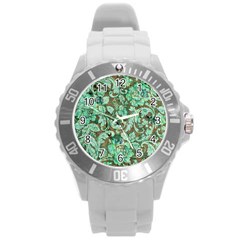 Beautiful Floral Pattern In Green Round Plastic Sport Watch (l)