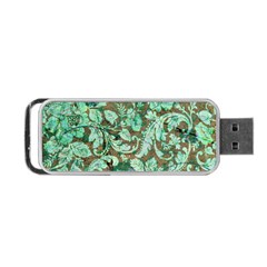 Beautiful Floral Pattern In Green Portable Usb Flash (one Side)