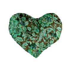 Beautiful Floral Pattern In Green Standard 16  Premium Heart Shape Cushions