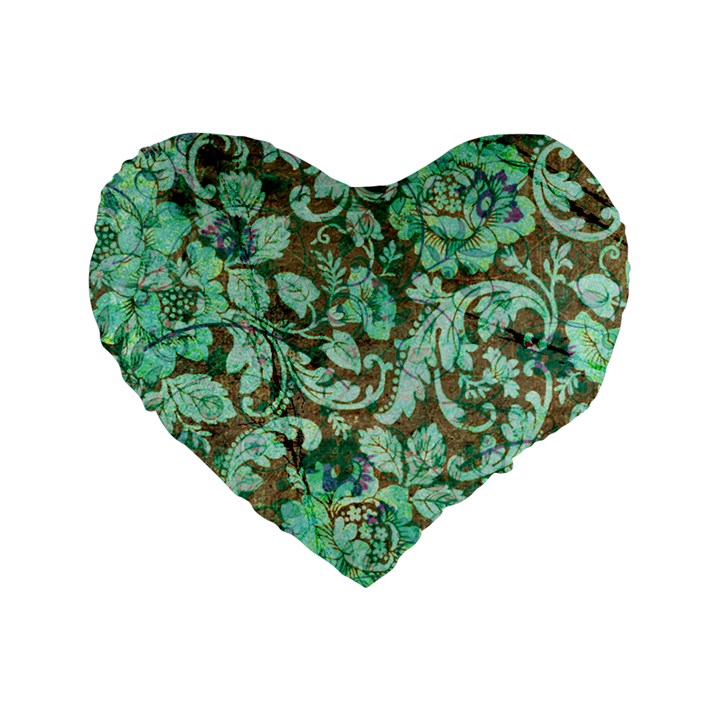 Beautiful Floral Pattern In Green Standard 16  Premium Heart Shape Cushions