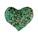 Beautiful Floral Pattern In Green Standard 16  Premium Heart Shape Cushions Back