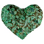 Beautiful Floral Pattern In Green Large 19  Premium Heart Shape Cushions Front