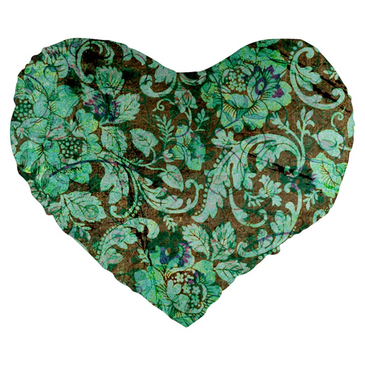 Beautiful Floral Pattern In Green Large 19  Premium Heart Shape Cushions