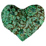 Beautiful Floral Pattern In Green Large 19  Premium Heart Shape Cushions Back