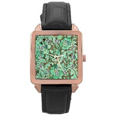 Beautiful Floral Pattern In Green Rose Gold Watches