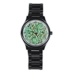 Beautiful Floral Pattern In Green Stainless Steel Round Watches by FantasyWorld7