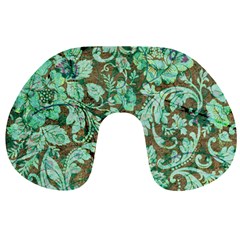 Beautiful Floral Pattern In Green Travel Neck Pillows by FantasyWorld7