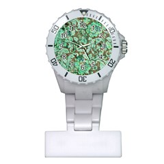 Beautiful Floral Pattern In Green Nurses Watches