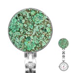 Beautiful Floral Pattern In Green Stainless Steel Nurses Watches Front