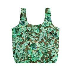 Beautiful Floral Pattern In Green Full Print Recycle Bags (m) 