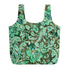 Beautiful Floral Pattern In Green Full Print Recycle Bags (l) 