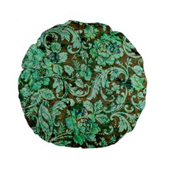 Beautiful Floral Pattern In Green Standard 15  Premium Flano Round Cushions