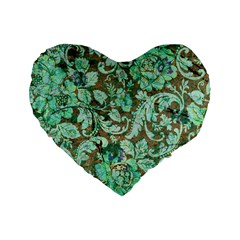 Beautiful Floral Pattern In Green Standard 16  Premium Flano Heart Shape Cushions by FantasyWorld7