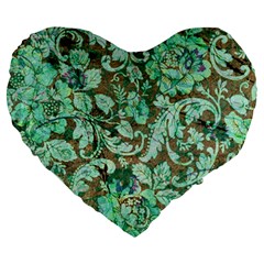 Beautiful Floral Pattern In Green Large 19  Premium Flano Heart Shape Cushions