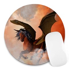 The Dark Unicorn Round Mousepads by FantasyWorld7