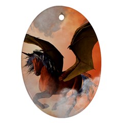 The Dark Unicorn Oval Ornament (two Sides) by FantasyWorld7