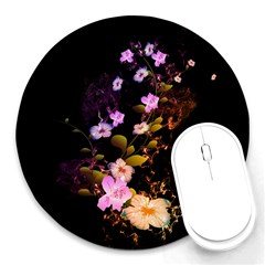 Awesome Flowers With Fire And Flame Round Mousepads