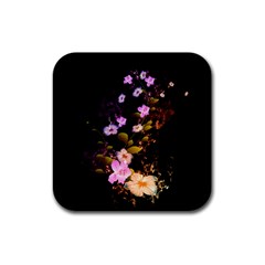 Awesome Flowers With Fire And Flame Rubber Square Coaster (4 Pack) 