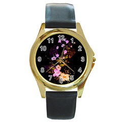 Awesome Flowers With Fire And Flame Round Gold Metal Watches