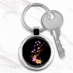 Awesome Flowers With Fire And Flame Key Chains (round) 