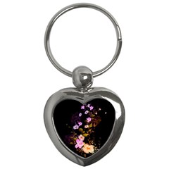 Awesome Flowers With Fire And Flame Key Chains (heart)  by FantasyWorld7