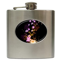 Awesome Flowers With Fire And Flame Hip Flask (6 Oz)