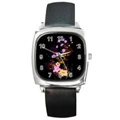 Awesome Flowers With Fire And Flame Square Metal Watches