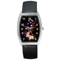 Awesome Flowers With Fire And Flame Barrel Metal Watches