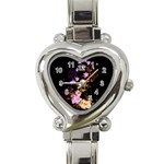 Awesome Flowers With Fire And Flame Heart Italian Charm Watch Front