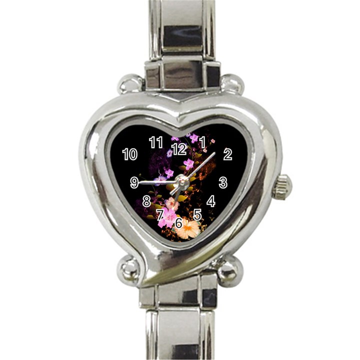 Awesome Flowers With Fire And Flame Heart Italian Charm Watch