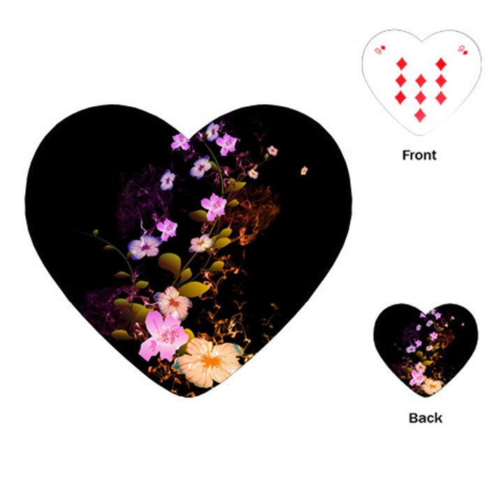 Awesome Flowers With Fire And Flame Playing Cards (Heart) 