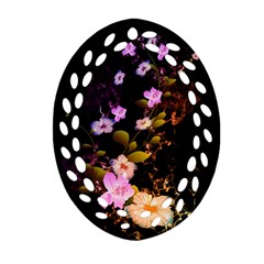 Awesome Flowers With Fire And Flame Oval Filigree Ornament (2-side) 