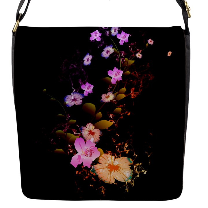 Awesome Flowers With Fire And Flame Flap Messenger Bag (S)