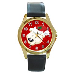 Funny Polar Bear Round Gold Metal Watches