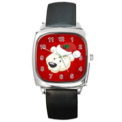 Funny Polar Bear Square Metal Watches