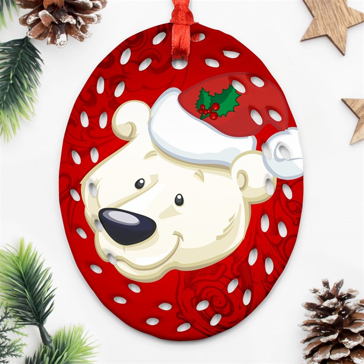 Funny Polar Bear Ornament (Oval Filigree) 