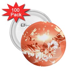 Amazing Flowers With Dragonflies 2 25  Buttons (100 Pack) 