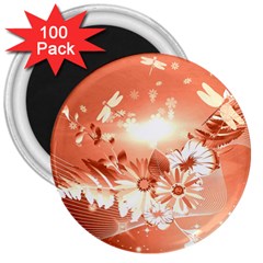 Amazing Flowers With Dragonflies 3  Magnets (100 Pack)