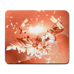 Amazing Flowers With Dragonflies Large Mousepads