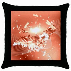 Amazing Flowers With Dragonflies Throw Pillow Cases (black) by FantasyWorld7