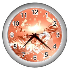 Amazing Flowers With Dragonflies Wall Clocks (silver) 