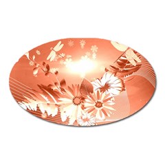 Amazing Flowers With Dragonflies Oval Magnet