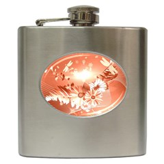 Amazing Flowers With Dragonflies Hip Flask (6 Oz)