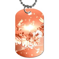 Amazing Flowers With Dragonflies Dog Tag (two Sides)